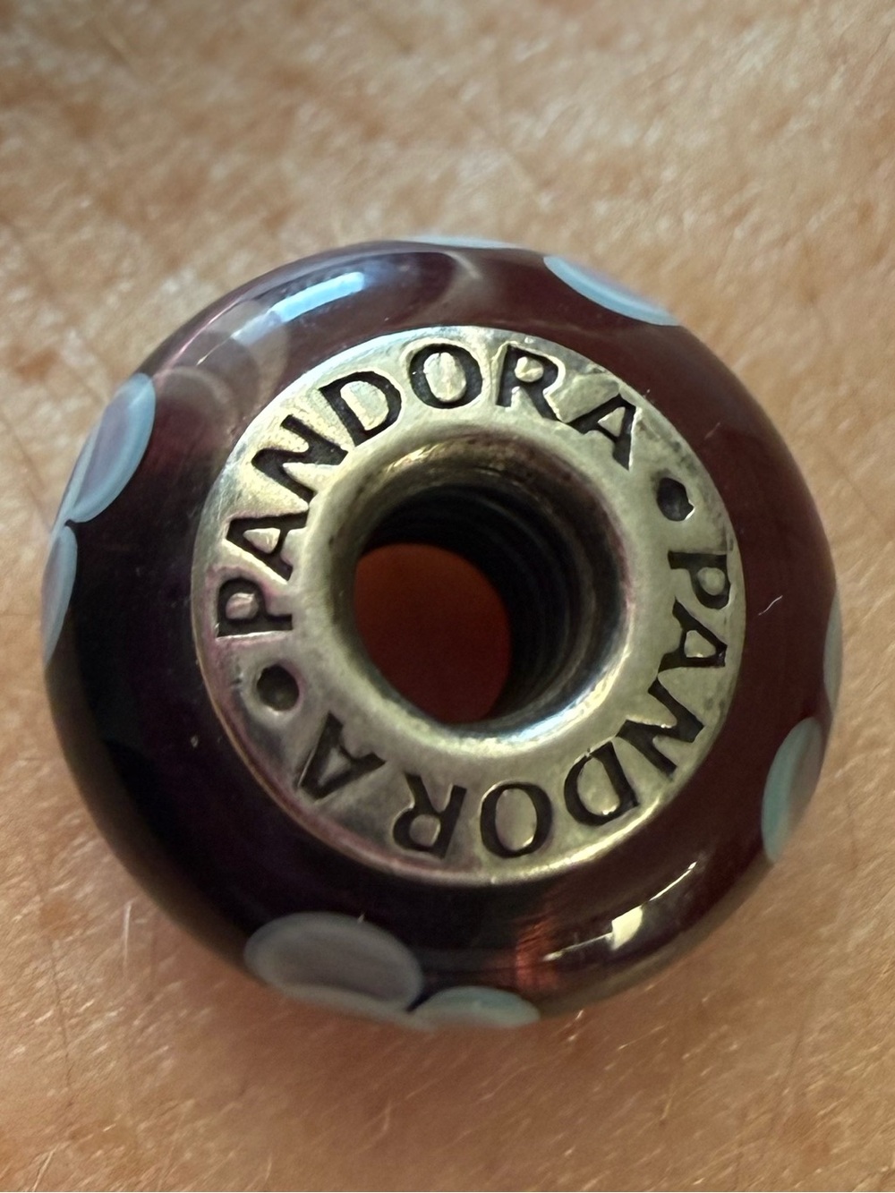 Vintage Pandora glass purple & light blue  flowers Charm  retired #79064
